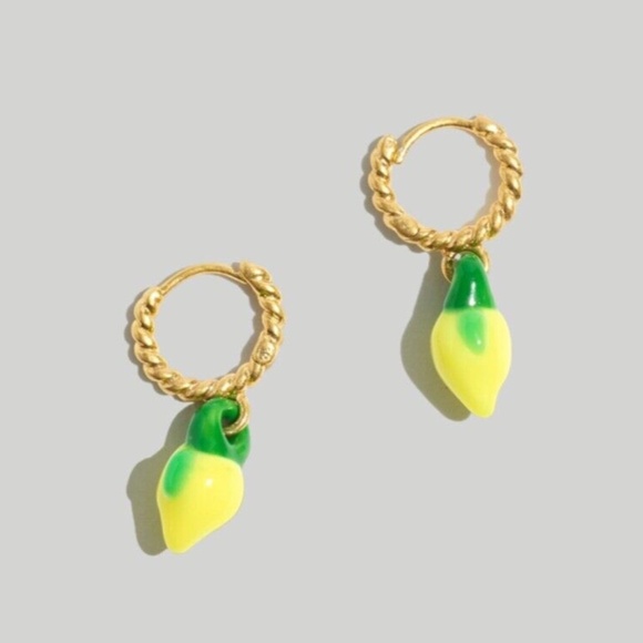 New MADEWELL Enamel Lemon Twisted Huggie Hoop Earrings - Picture 1 of 3